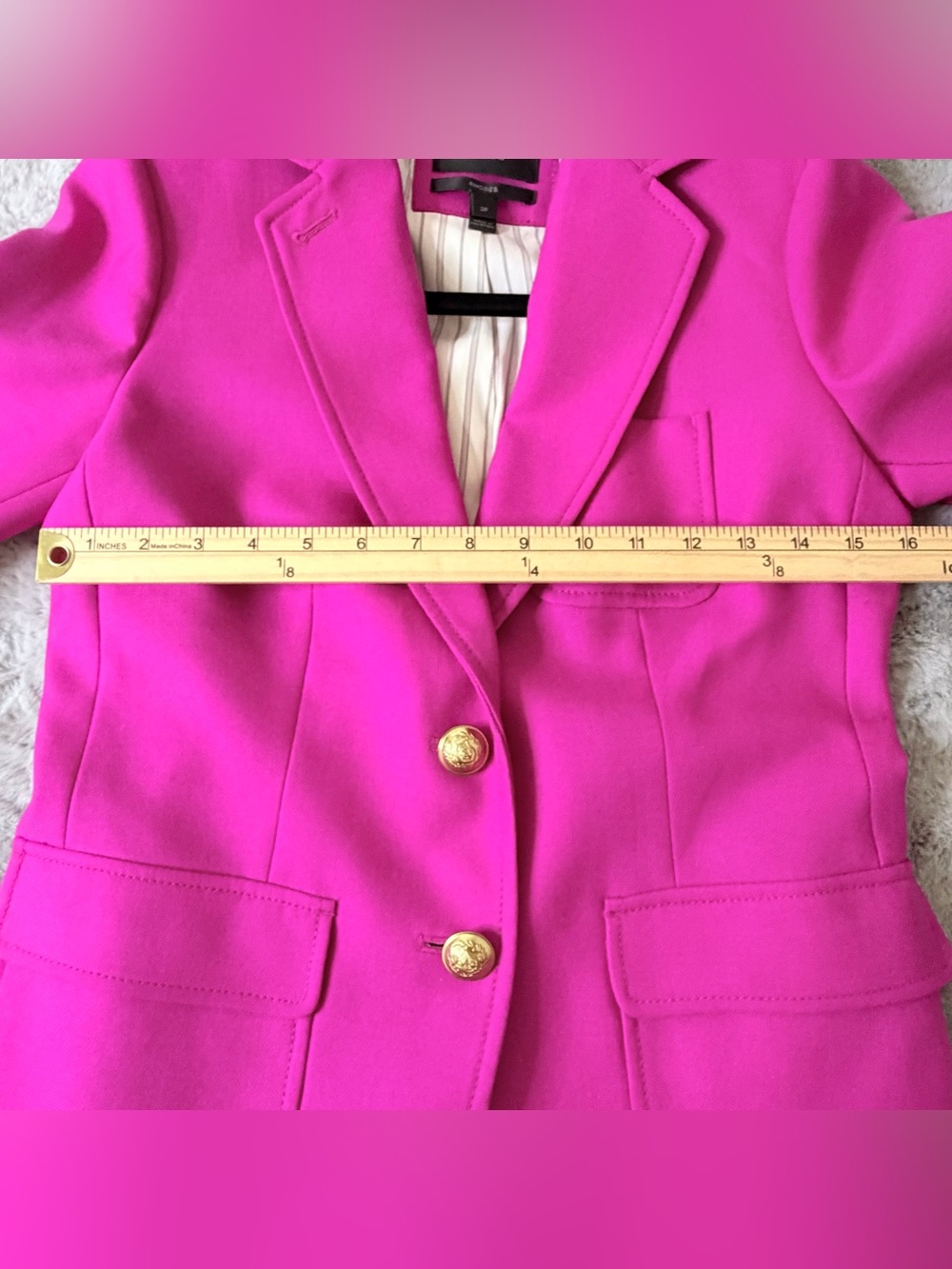 J. Crew Rhodes Suit Set Hot Pink Gold Crest Button Blazer 2P & Trouser Pants 0 - Picture 7 of 16